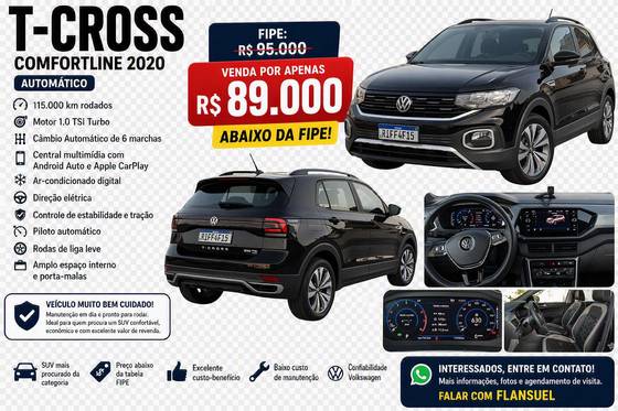 VOLKSWAGEN T-CROSS 1.0 200 TSI TOTAL FLEX COMFORTLINE AUTOMÁTICO VOLKSWAGEN T-CROSS 1.0 200 TSI TOTAL FLEX COMFORTLINE AUTOMÁTICO